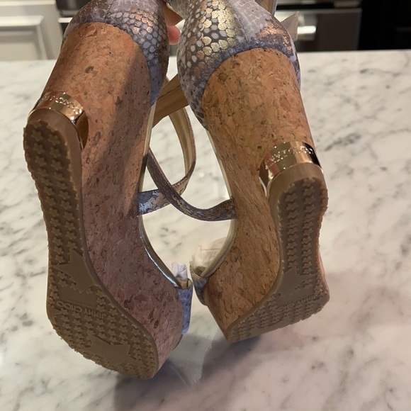 Stunning Jimmy Choo Metallic Printed Suede Wedge. - Picture 4 of 9
